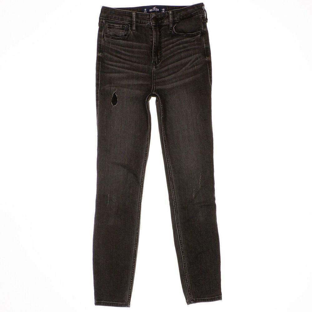 Hollister High Rise Super Skinny Jeans Size 1 Juniors Black Distressed 25x26